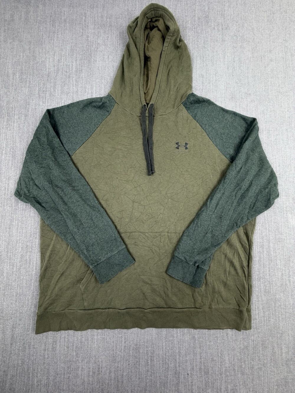 Under Armour Hoodie Mens 3XL Green Two Tone Loose Fit Pullover Sweatshirt